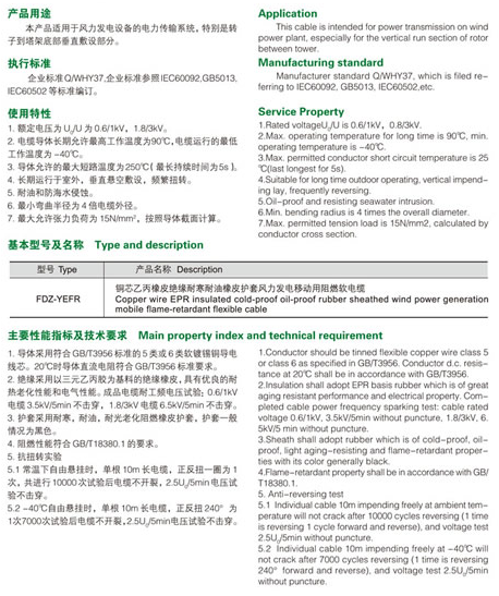 FDZ-YEFR FDZ-KEFR FDZ-KEFRP風力發(fā)電移動用耐低溫耐扭轉電纜